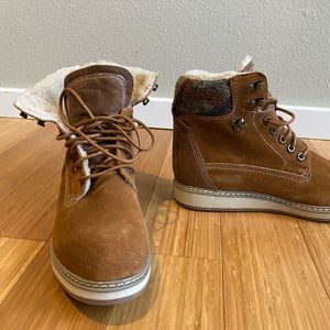 Brown Leather Boots with Plaid Detail